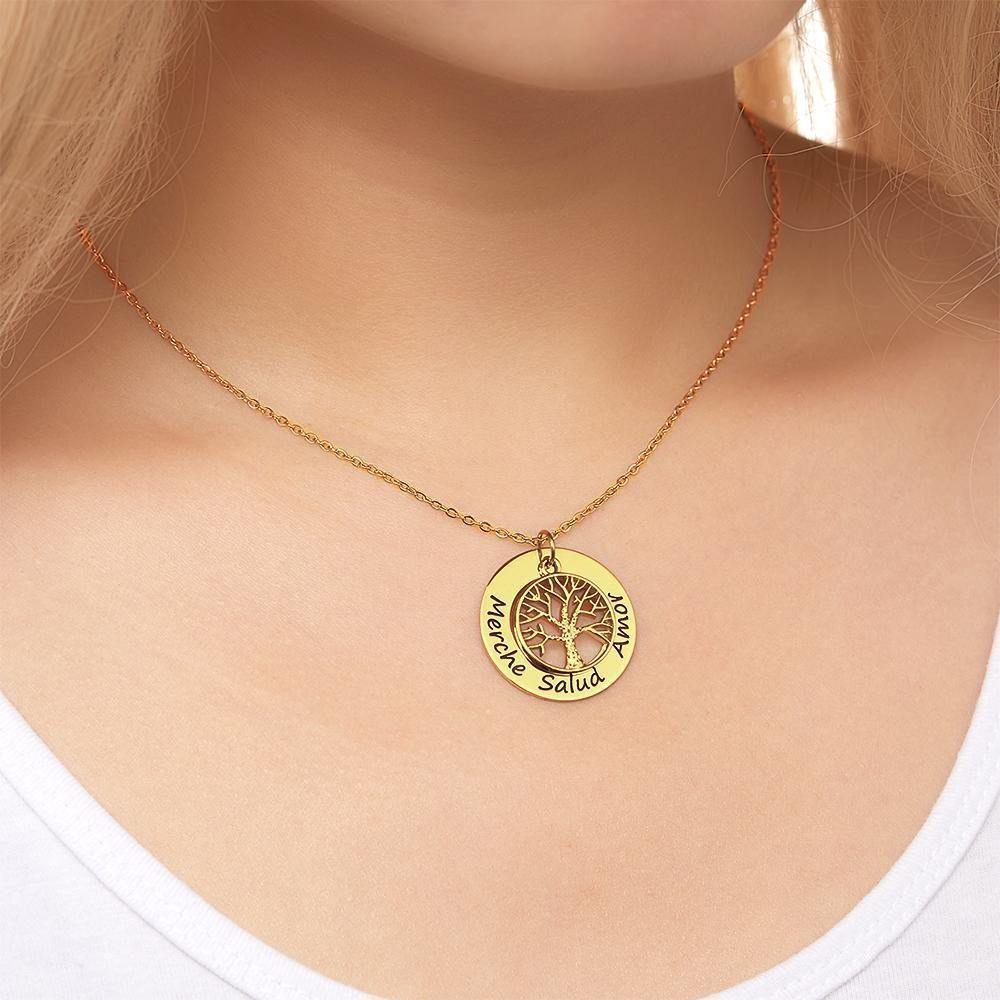 Collar Personalizado con Nombre Círculo Grabado Regalo para Mamá Collar ?rbol Familiar Regalo de Aniversario Plata Chapada en Oro 14k