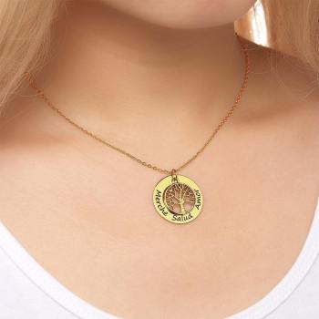 Collar Personalizado con Nombre Círculo Grabado Regalo para Mamá Collar ?rbol Familiar Regalo de Aniversario Plata Chapada en Oro 14k