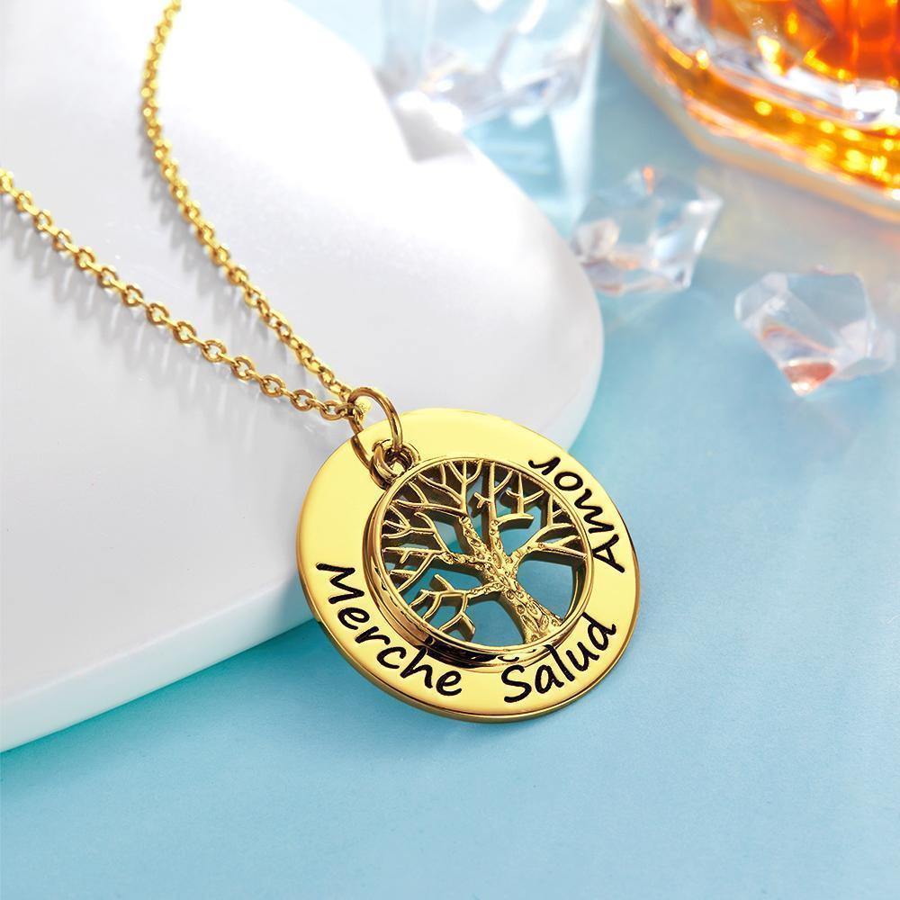 Collar Personalizado con Nombre Círculo Grabado Regalo para Mamá Collar ?rbol Familiar Regalo de Aniversario Plata Chapada en Oro 14k