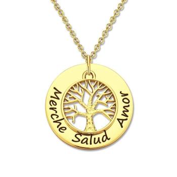 Collar Personalizado con Nombre Círculo Grabado Regalo para Mamá Collar ?rbol Familiar Regalo de Aniversario Plata Chapada en Oro 14k