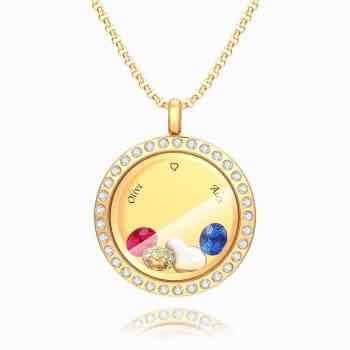 Collar personalizado de medallón flotante con grabado chapado en oro de 14 quilates