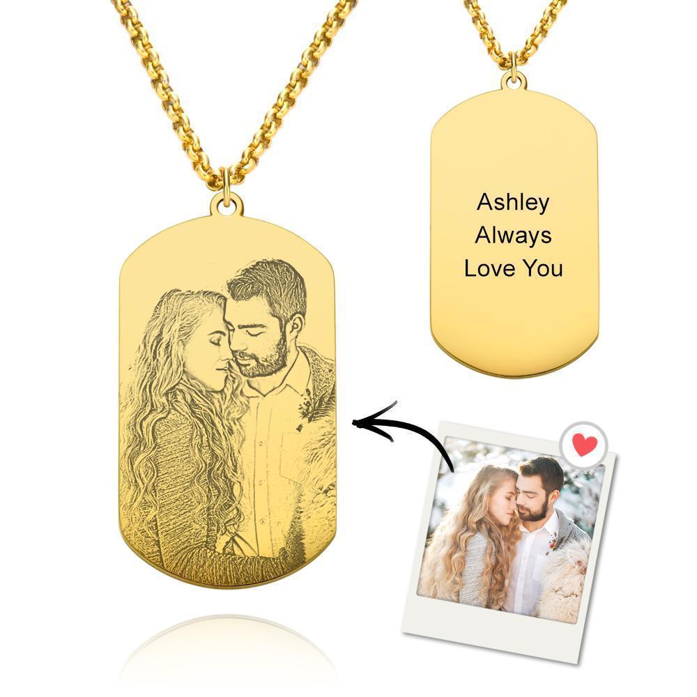 Collar Con Foto Grabado Color Oro Efecto Boceto Regalos Para Él