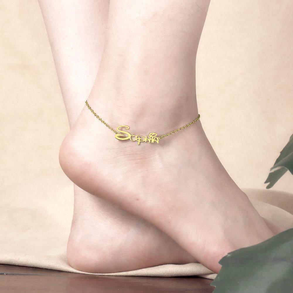 Tobillera con Nombre Personalizada Chapada en Oro Regalo Delicado