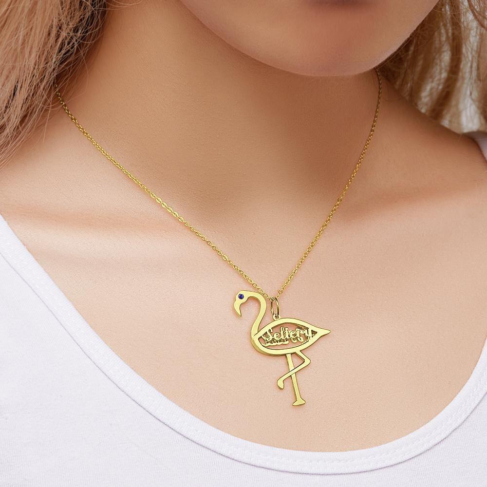 Nombre Collar De Piedra De Nacimiento Flamingo Colgante Regalos De Cumpleaños 14K Oro Plateado