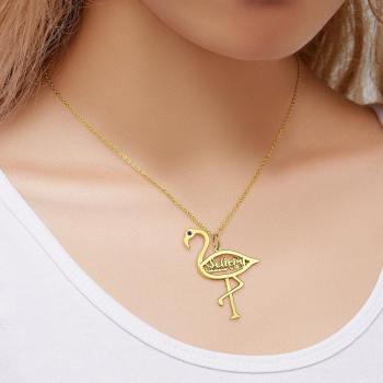 Nombre Collar De Piedra De Nacimiento Flamingo Colgante Regalos De Cumpleaños 14K Oro Plateado