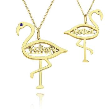 Nombre Collar De Piedra De Nacimiento Flamingo Colgante Regalos De Cumpleaños 18K Oro Plateado