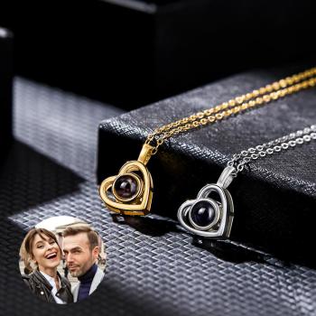 Conjunto De Collar De Proyección De Fotos Personalizado, Regalos Temáticos De Pareja Huecos En Forma De Corazón, Dos Piezas - TuNombrecollar