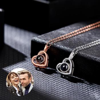 Conjunto De Collar De Proyección De Fotos Personalizado, Regalos Temáticos De Pareja Huecos En Forma De Corazón, Dos Piezas - TuNombrecollar