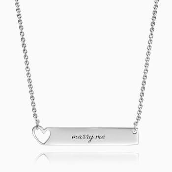 Collar De Barra Con Corazón De Plata Con Grabado