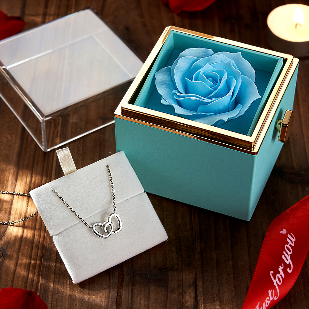 Collar De Corazón Personalizado Con Caja De Rosa Eterna, Collar Con Nombre Personalizado Y Juego De Regalo De Rosa Eterna, Collar Con Nombre De Corazón A Corazón - 