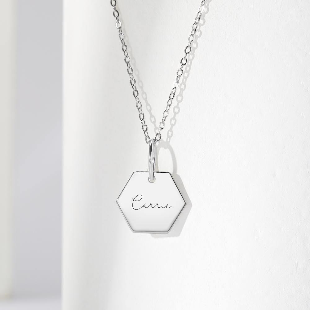 Collar Hexágono Grabado a Medida Collar Tag Plata