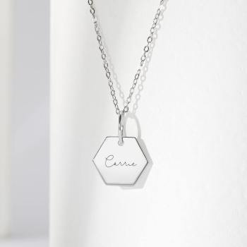 Collar Hexágono Grabado a Medida Collar Tag Plata