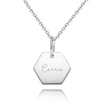Collar Hexágono Grabado a Medida Collar Tag Plata