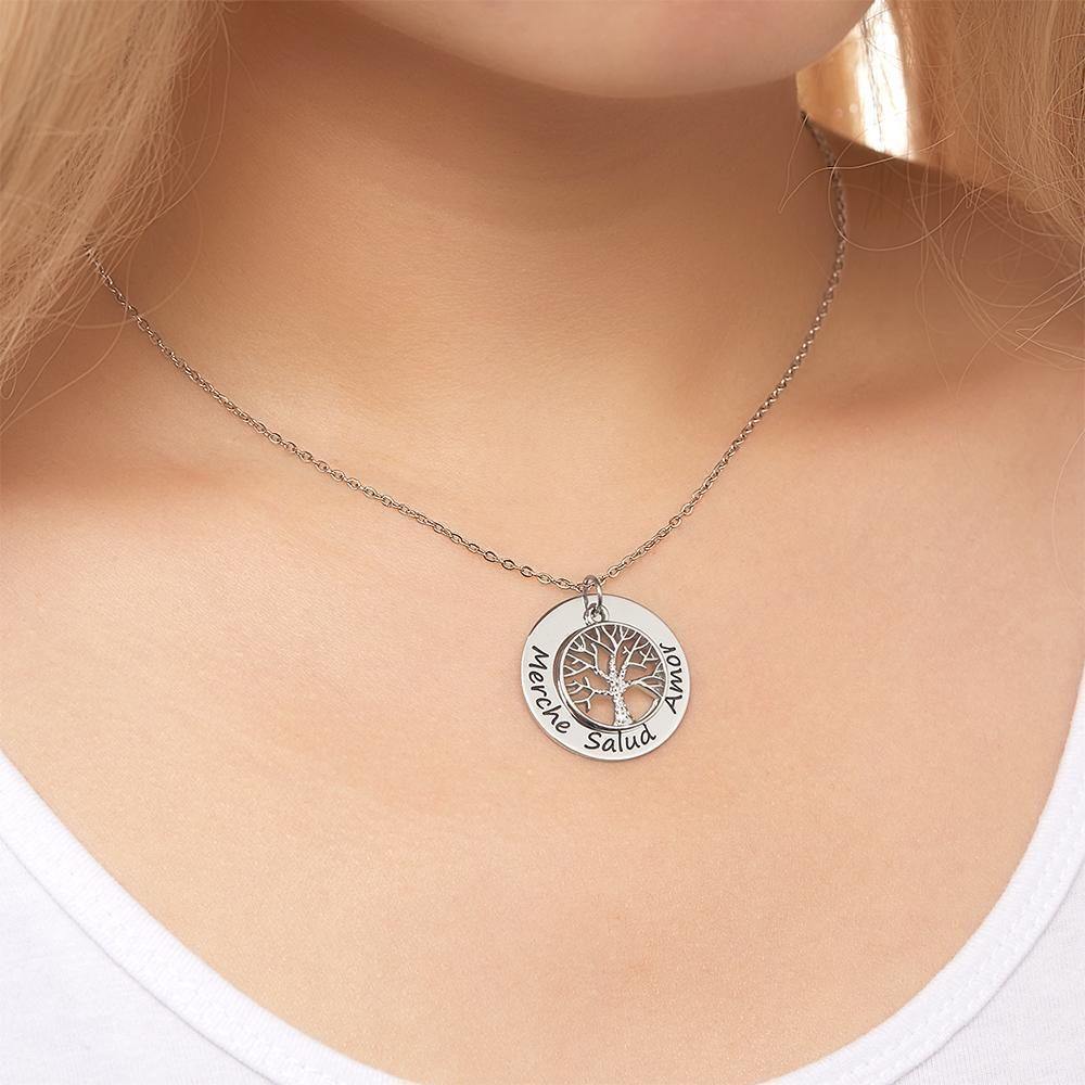 Collar Grabado Círculo Colgante Regalo para el ?rbol de la Familia Collar Regalo de Aniversario Plata
