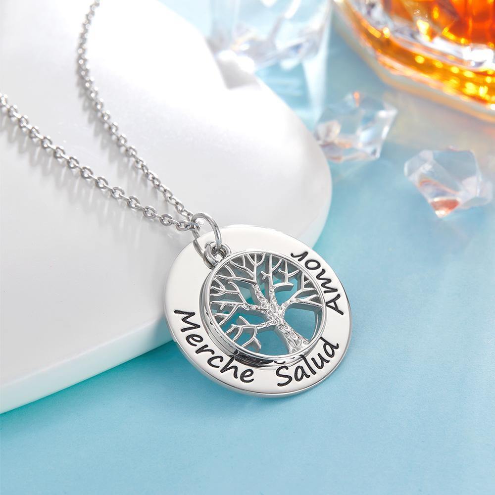 Collar Grabado Círculo Colgante Regalo para el ?rbol de la Familia Collar Regalo de Aniversario Plata