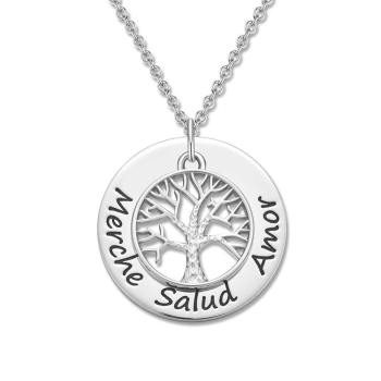 Collar Grabado Círculo Colgante Regalo para el ?rbol de la Familia Collar Regalo de Aniversario Plata