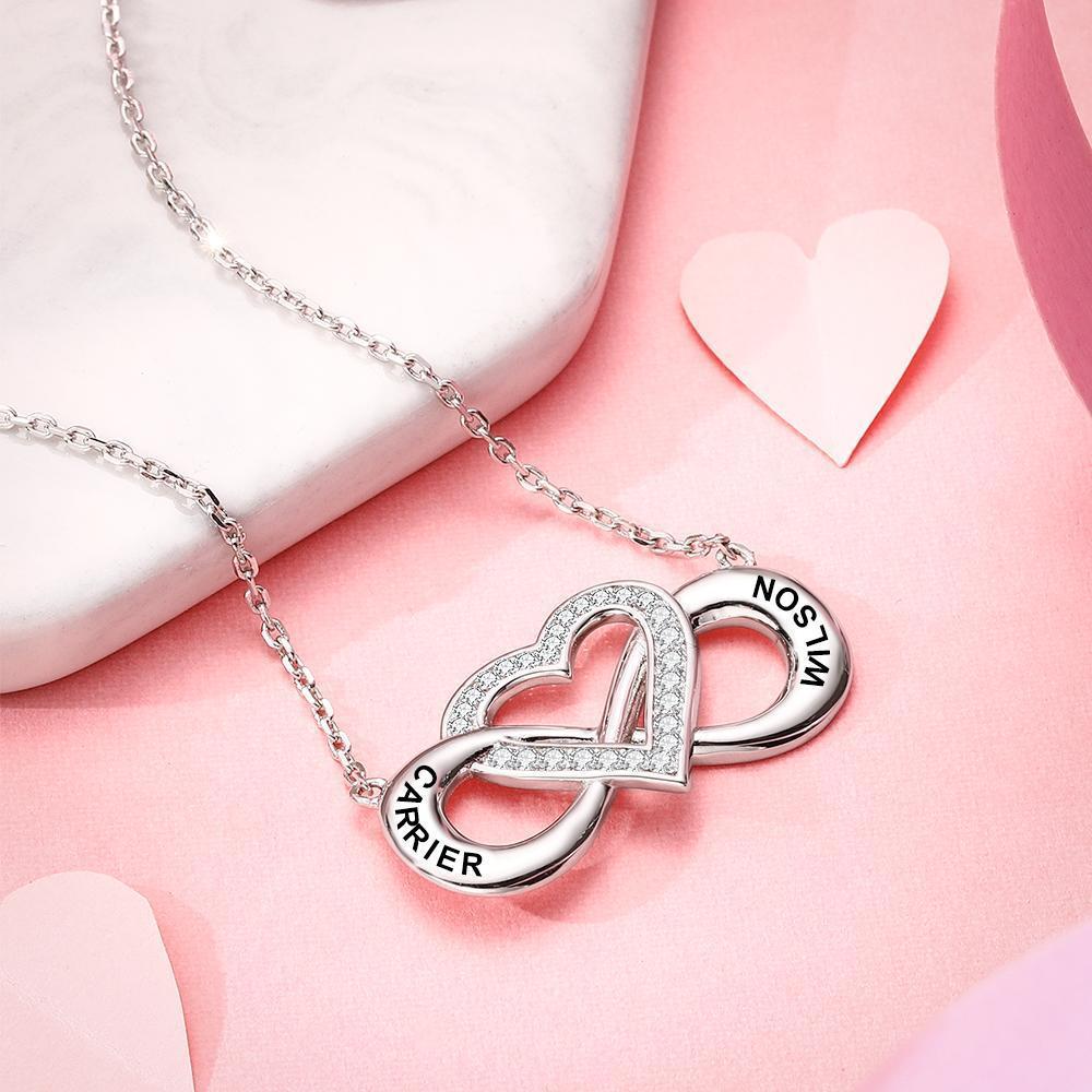 Collar Grabado Collar Infinito con Nombre de Corazón Collar para Regalos de Pareja Chapado en Platino