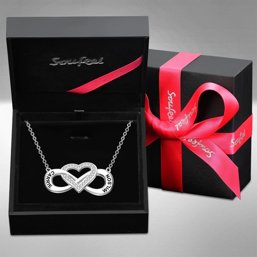 Collar Grabado Collar Infinito con Nombre de Corazón Collar para Regalos de Pareja Chapado en Platino