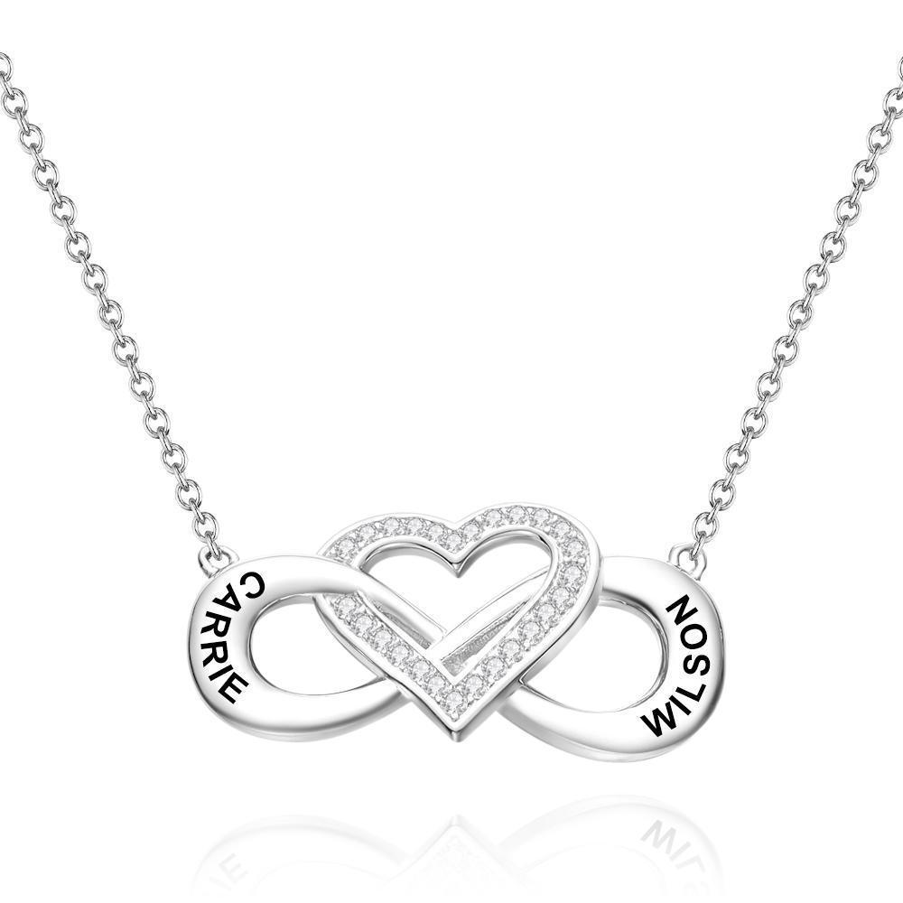 Collar Grabado Collar Infinito con Nombre de Corazón Collar para Regalos de Pareja Chapado en Platino