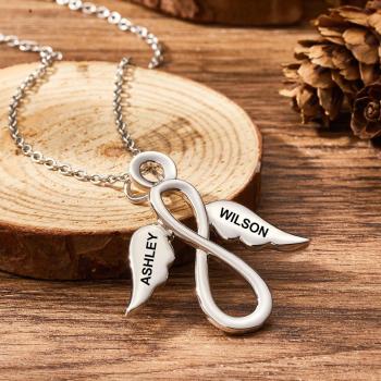 Collar Infinito Collar Grabado con Alas Nombre Collar Love You Regalos para Ella Chapado en Platino