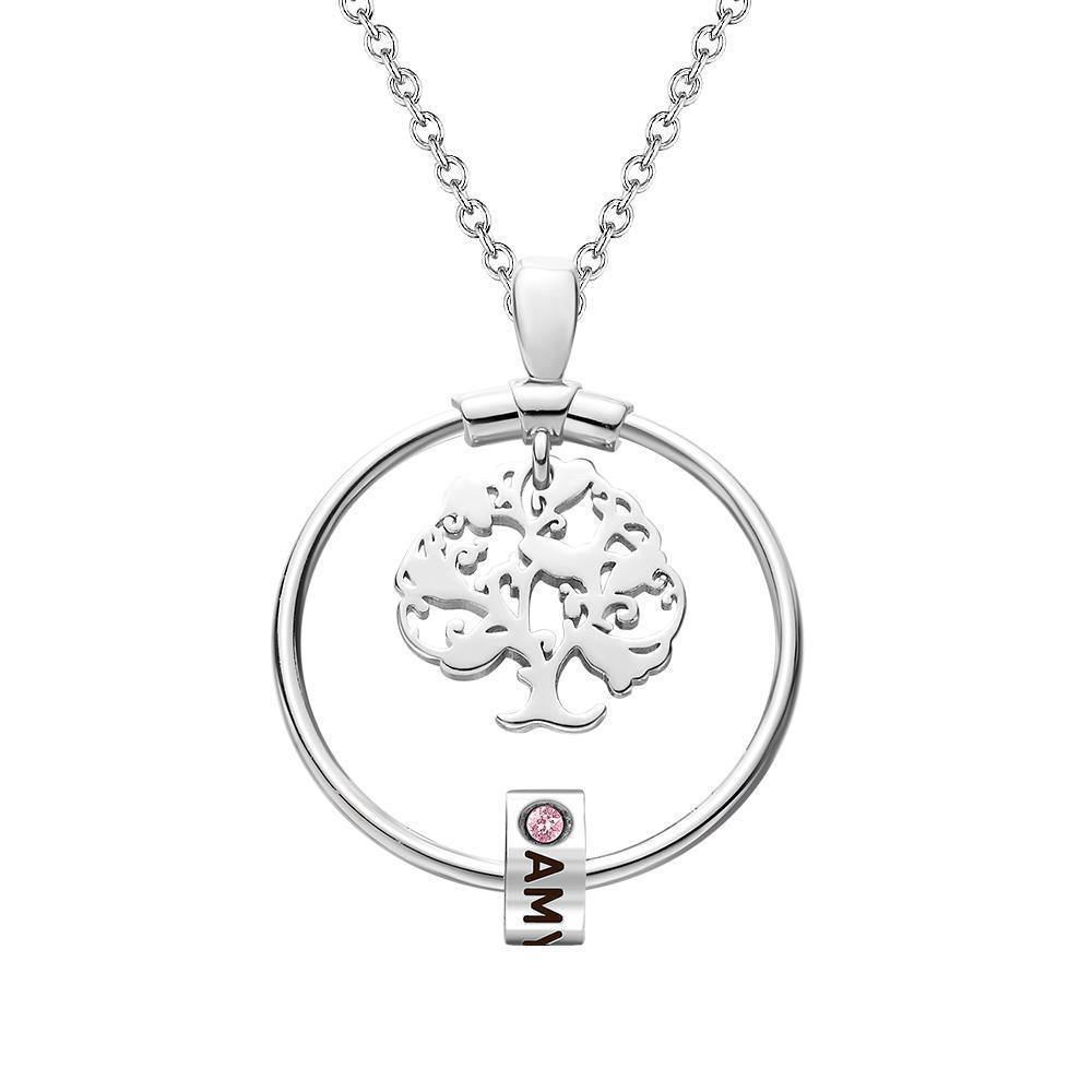 Collar De Árbol De La Vida Grabado Con Regalos De Una Piedra De Nacimiento Personalizada - Plata