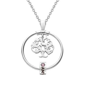 Collar De Árbol De La Vida Grabado Con Regalos De Una Piedra De Nacimiento Personalizada - Plata