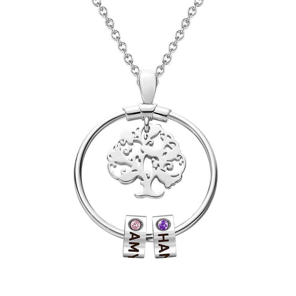 Collar De Árbol De La Vida Grabado Con Regalos De Una Piedra De Nacimiento Personalizada - Plata