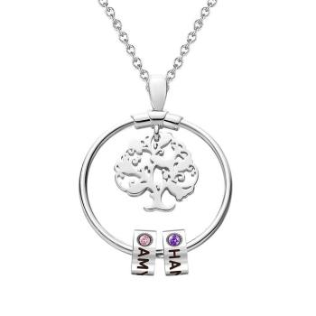 Collar De Árbol De La Vida Grabado Con Regalos De Una Piedra De Nacimiento Personalizada - Plata