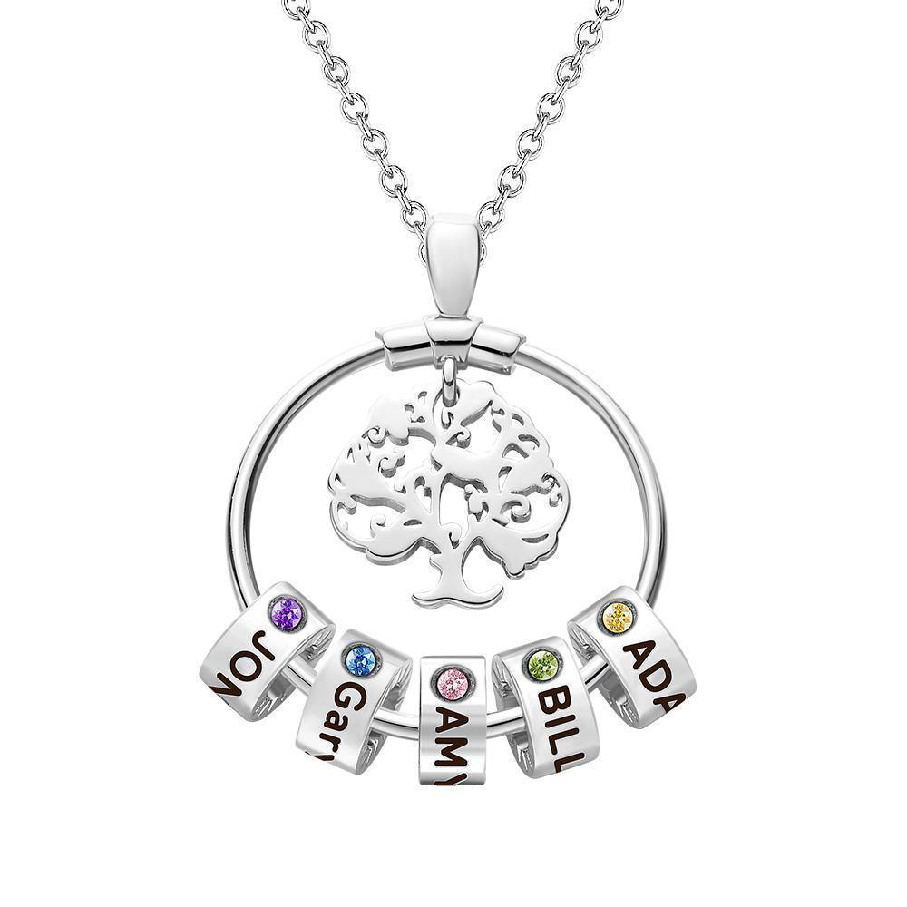 Collar De Árbol De La Vida Grabado Con Regalos De Una Piedra De Nacimiento Personalizada - Plata
