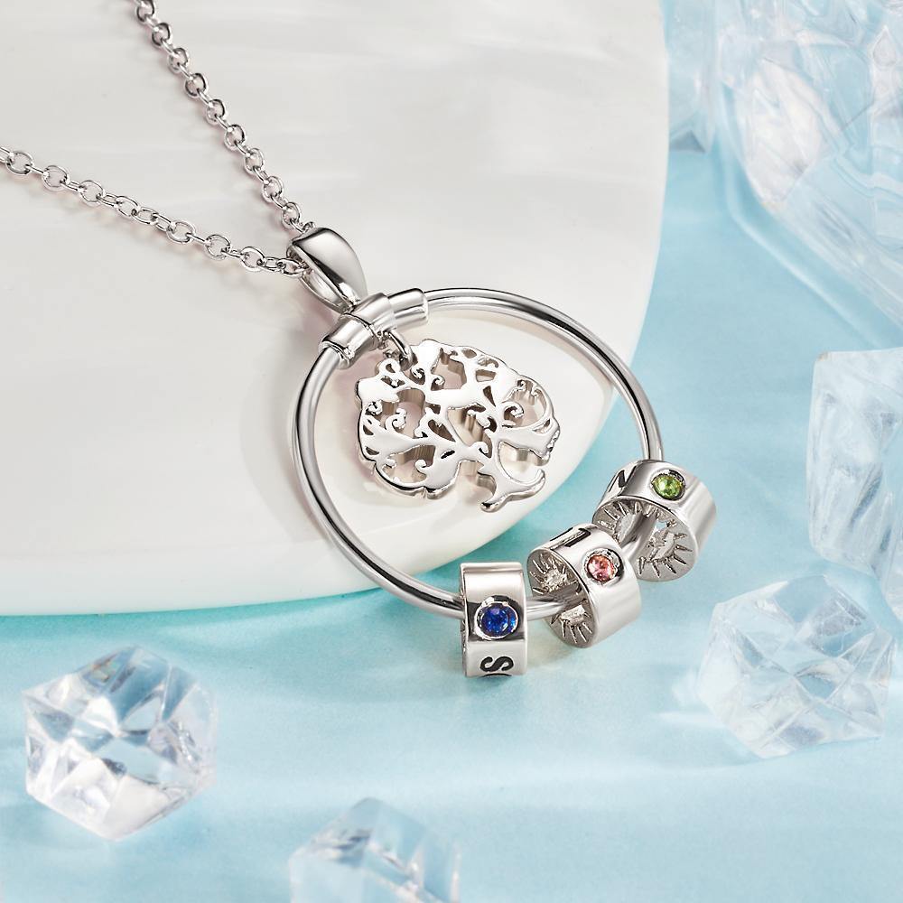 Collar De Árbol De La Vida Grabado Con Regalos De Una Piedra De Nacimiento Personalizada - Plata