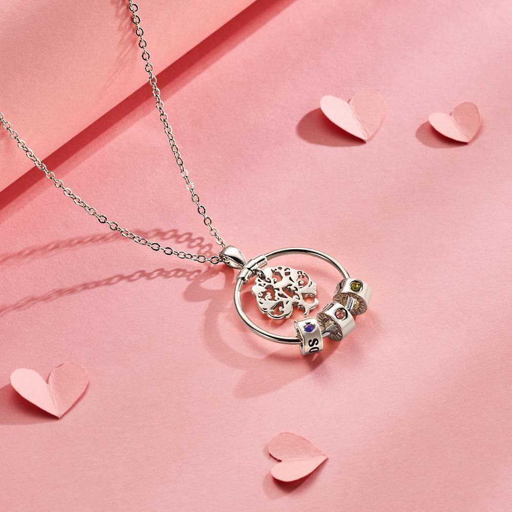 Collar De Árbol De La Vida Grabado Con Regalos De Una Piedra De Nacimiento Personalizada - Plata