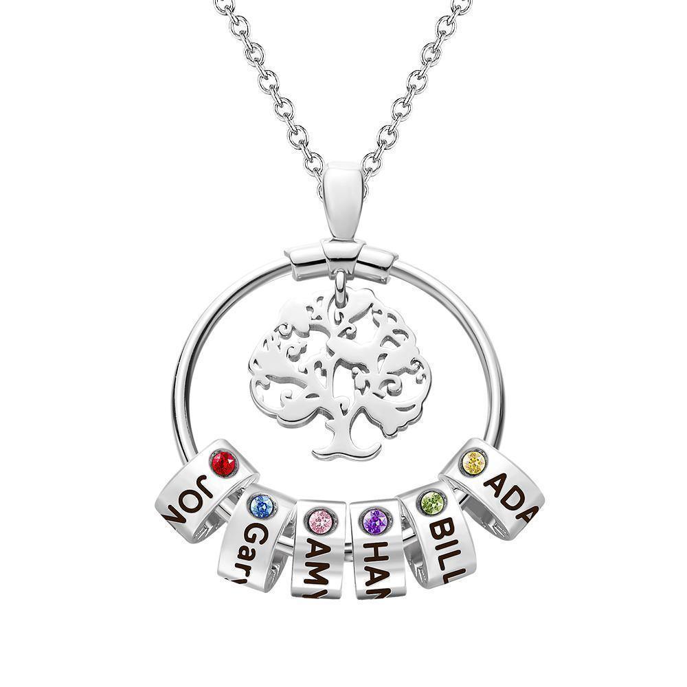 Collar De Árbol De La Vida Grabado Con Regalos De Una Piedra De Nacimiento Personalizada - Plata