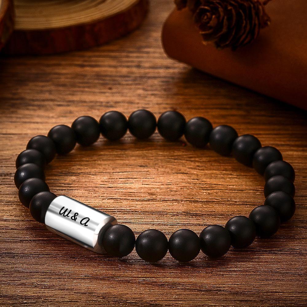 Pulsera Personalizada Pulsera Grabada Pulsera De Hombre Con Perlas Regalos Para Él
