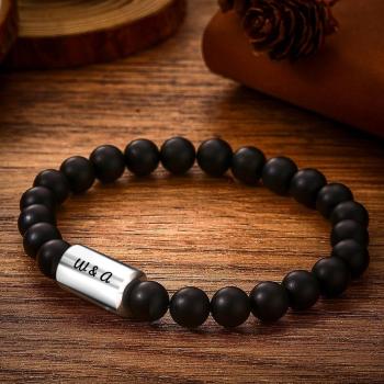 Pulsera Personalizada Pulsera Grabada Pulsera De Hombre Con Perlas Regalos Para Él