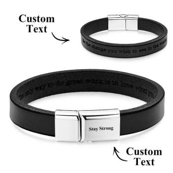 Exquisita Pulsera De Cuero Grabable, Pulsera Brillante Para Hombre, Regalo Del Día Del Padre - TuNombrecollar