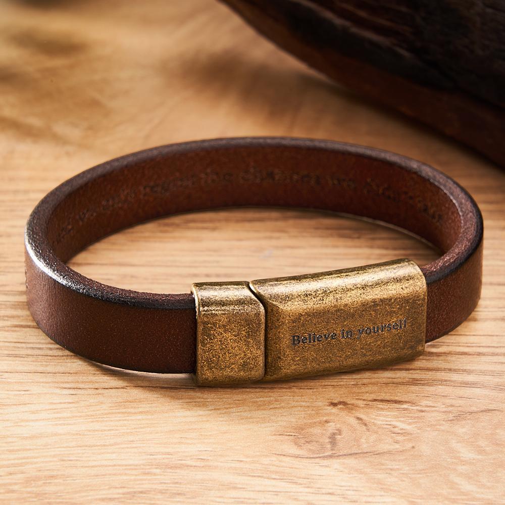 Pulsera De Cuero Vintage Grabable Pulsera Con Hebilla Magnética Simple Regalos Para Hombres - TuNombrecollar