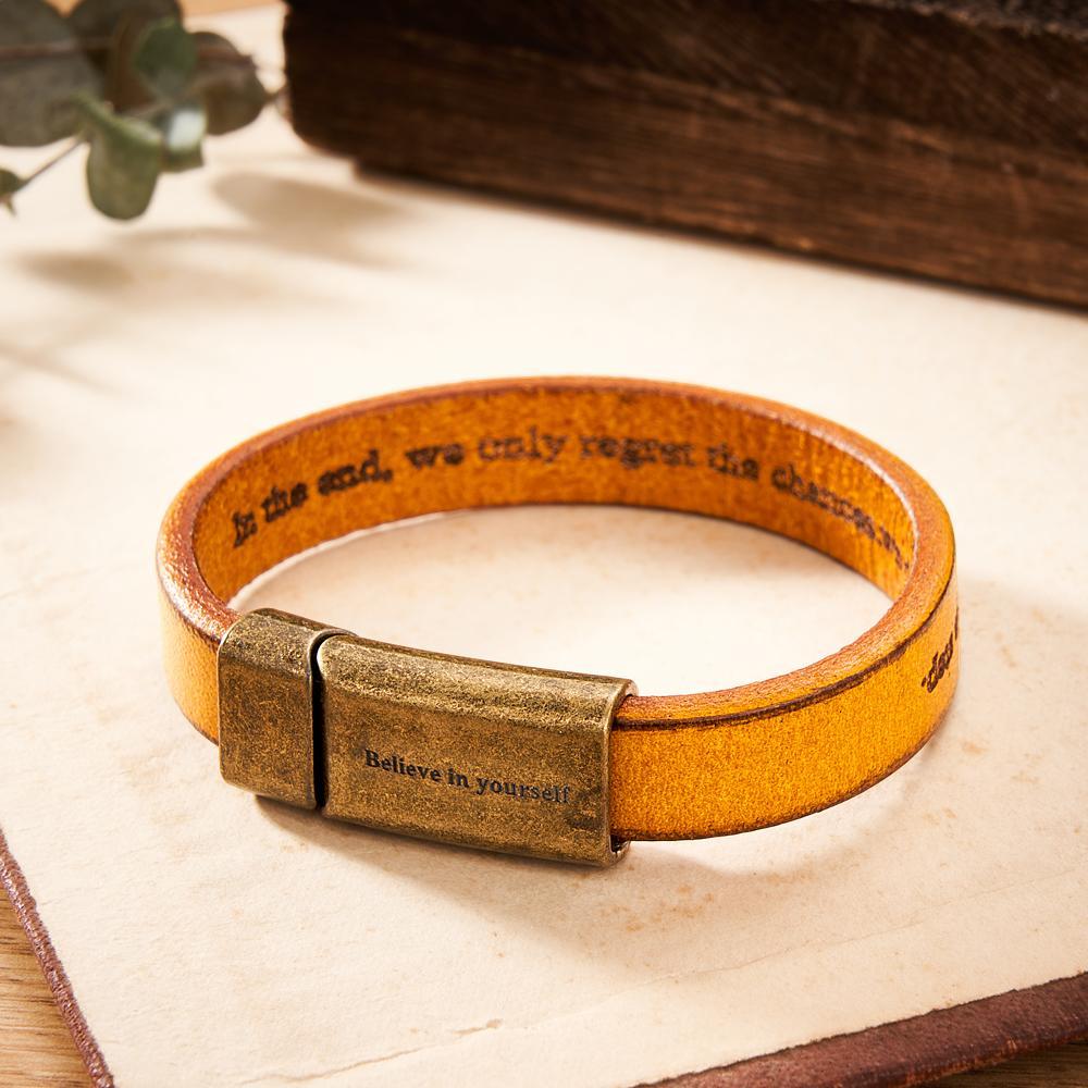 Pulsera De Cuero Vintage Grabable Pulsera Con Hebilla Magnética Simple Regalos Para Hombres - TuNombrecollar