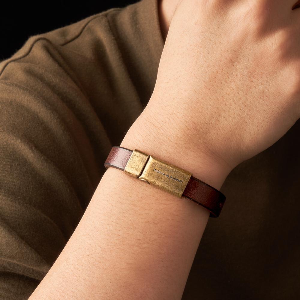 Pulsera De Cuero Vintage Grabable Pulsera Con Hebilla Magnética Simple Regalos Para Hombres - TuNombrecollar