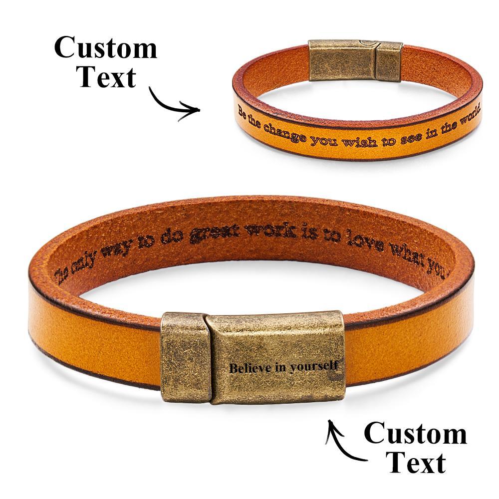 Pulsera De Cuero Vintage Grabable Pulsera Con Hebilla Magnética Simple Regalos Para Hombres - TuNombrecollar