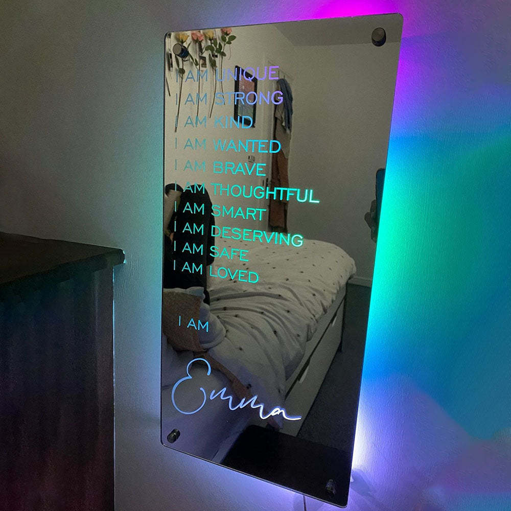 Espejo De Afirmaciones - Lámpara De Dormitorio Colorida Con Luz De Espejo I Am - TuNombrecollar
