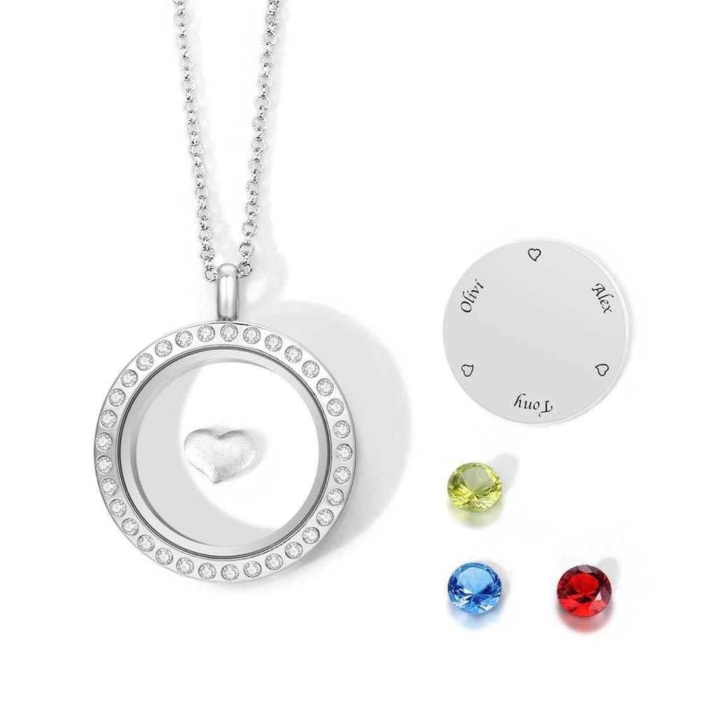 Collar de Relicario Flotante Personalizado con Piedra de Nacimiento y Grabado
