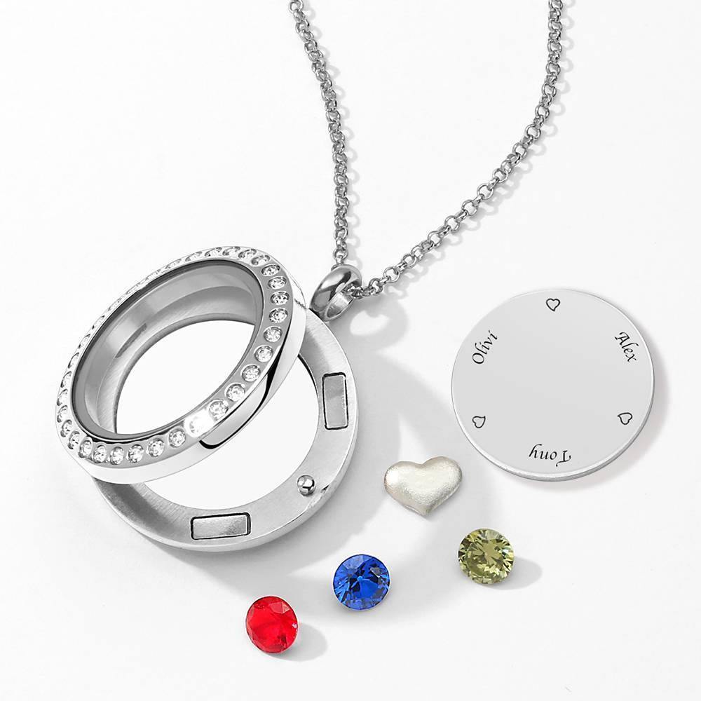Collar de Relicario Flotante Personalizado con Piedra de Nacimiento y Grabado