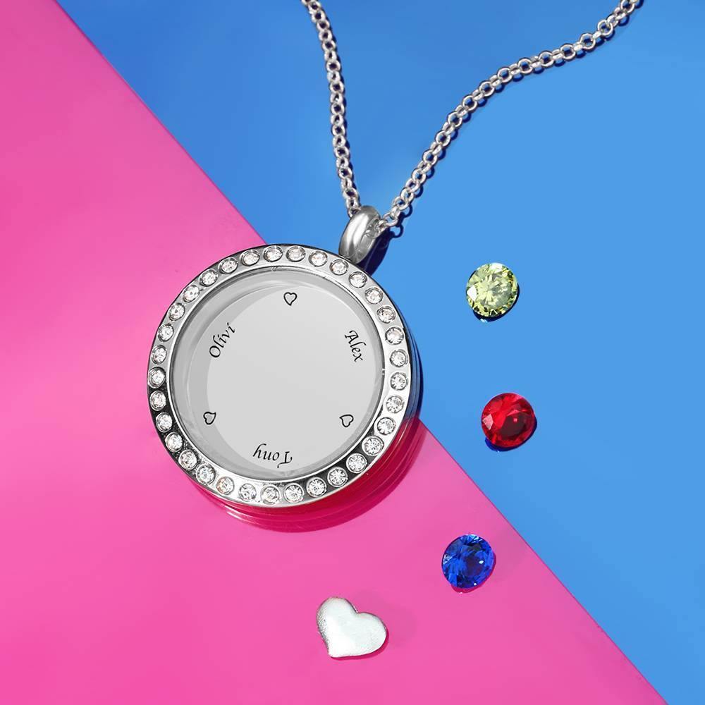 Collar de Relicario Flotante Personalizado con Piedra de Nacimiento y Grabado