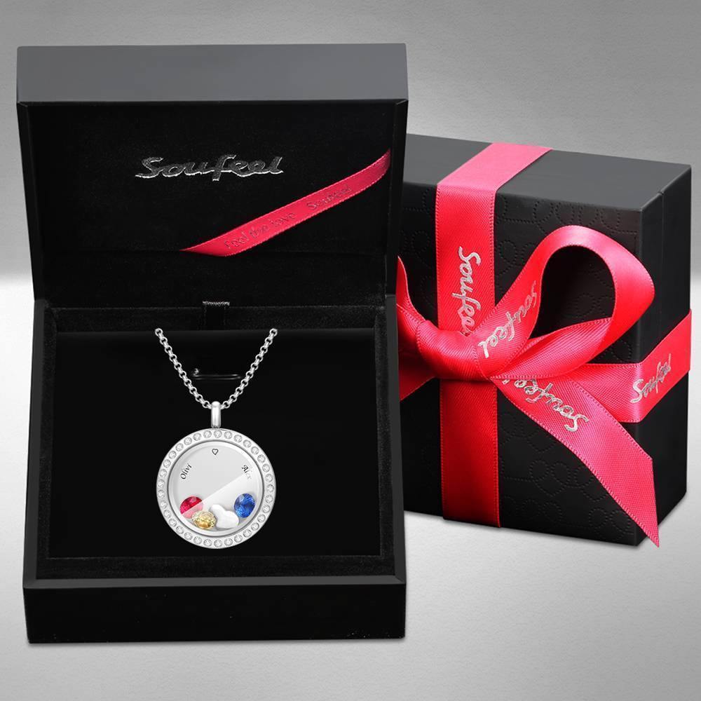 Collar de Relicario Flotante Personalizado con Piedra de Nacimiento y Grabado