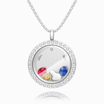 Collar de Relicario Flotante Personalizado con Piedra de Nacimiento y Grabado