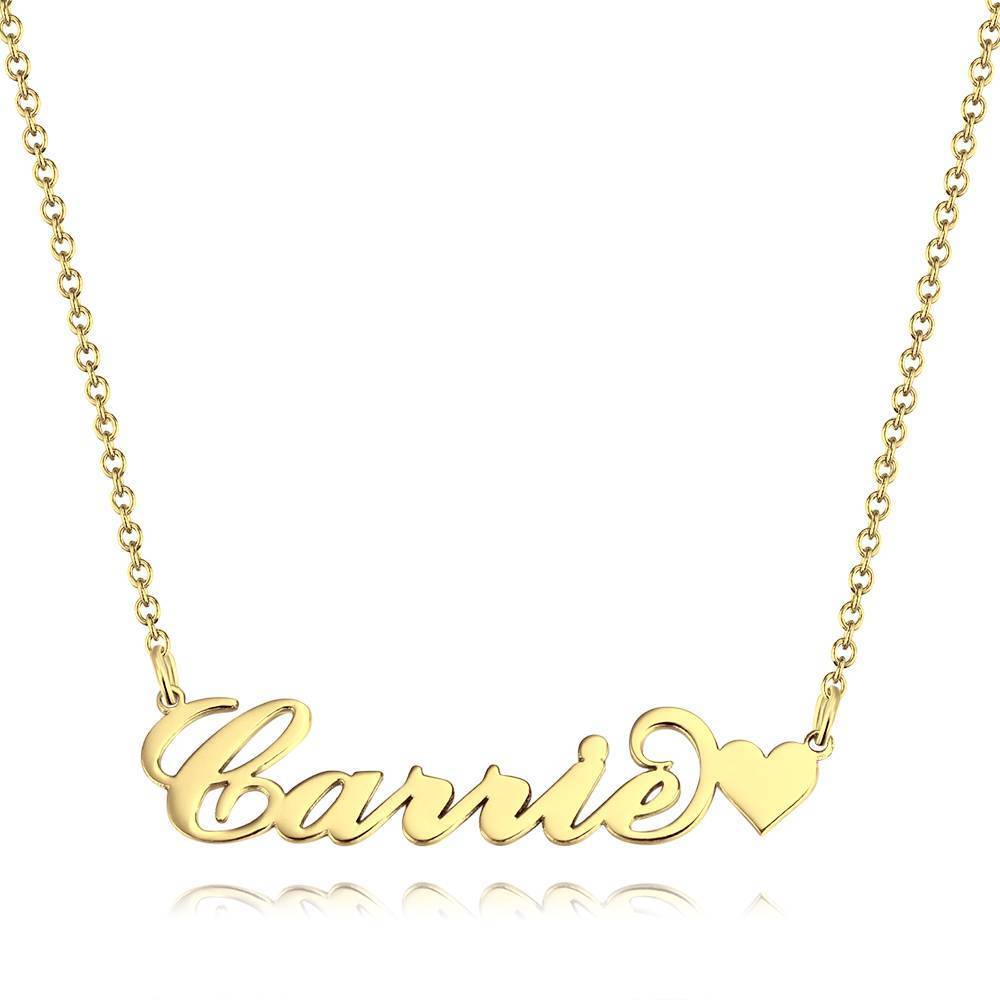 Collar Personalizado Con Nombre Y Pequeño Corazón, Estilo Carrie, Ideal Como Regalo De Navidad. Un Regalo Único En Oro De 14 Quilates. - 