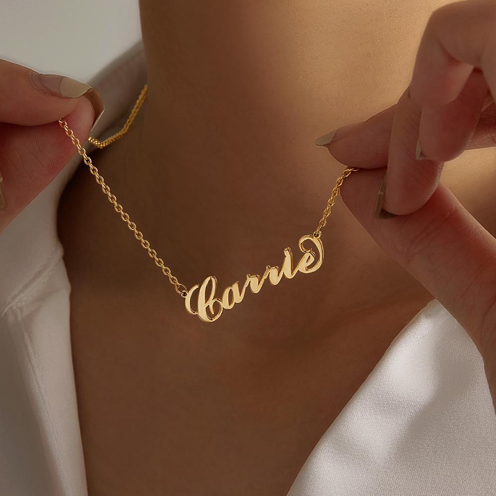 Collar Con Nombre Carrie Chapado En Oro De 14 Quilates Collar Con Nombre Personalizado De Cobre Para Ella Regalo De Bodas