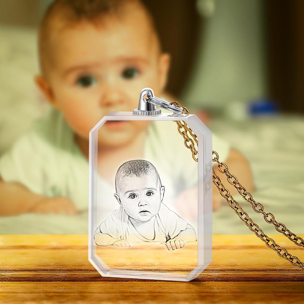 Collar Con Foto De Cristal Grabado Con Láser Cadena De Color Plateado Ideas De Regalos De Foto De Bebé Regalos Conmemorativos