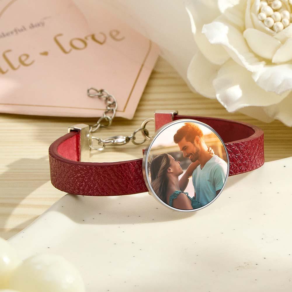 Pulsera De Cuero Con Foto Retro Con Texto Pulsera De Hombre Regalo Del Día Del Padre - TuNombrecollar