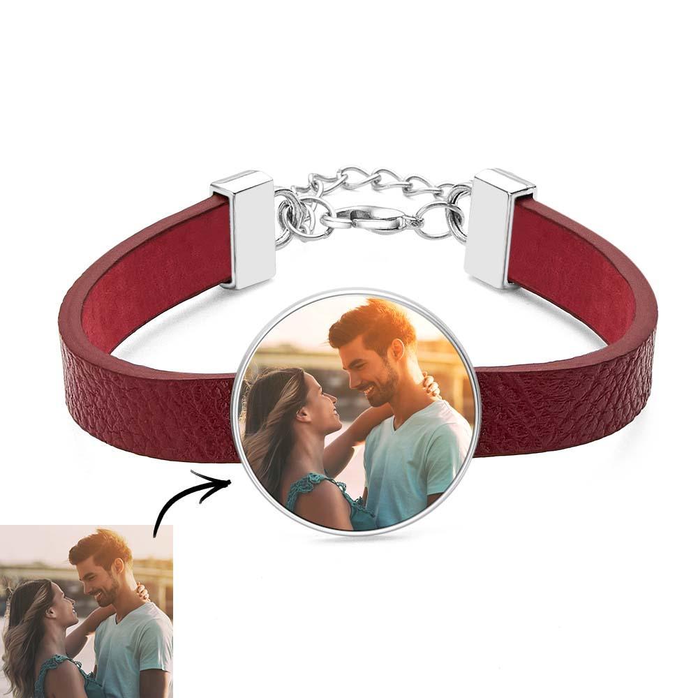Pulsera De Cuero Con Foto Retro Con Texto Pulsera De Hombre Regalo Del Día Del Padre - TuNombrecollar